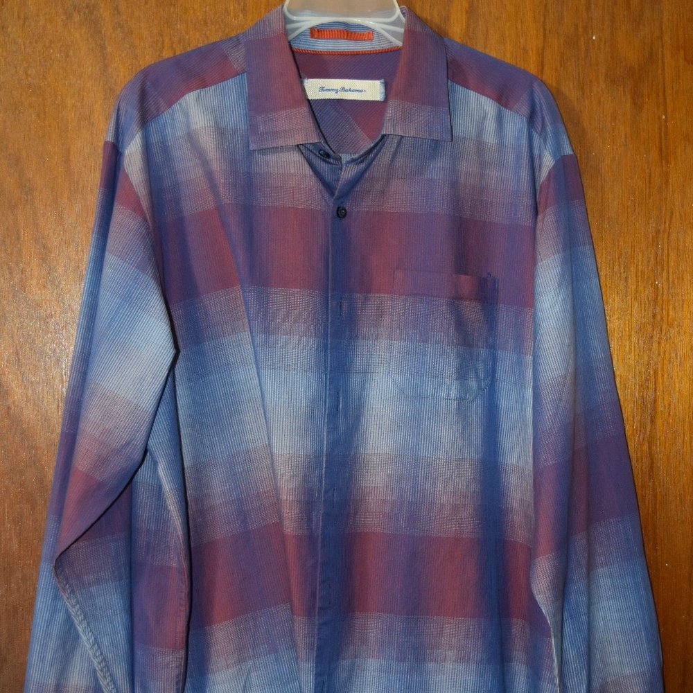 Tommy Bahama Men's Plaid Micro Stripe LS Shirt